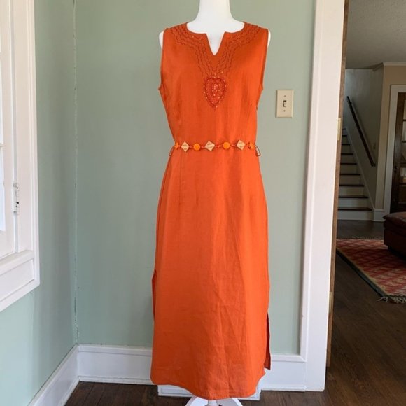 Passager Orange Sequined Embellished 100 Percent Linen Dress ~ NWT - Picture 2 of 12